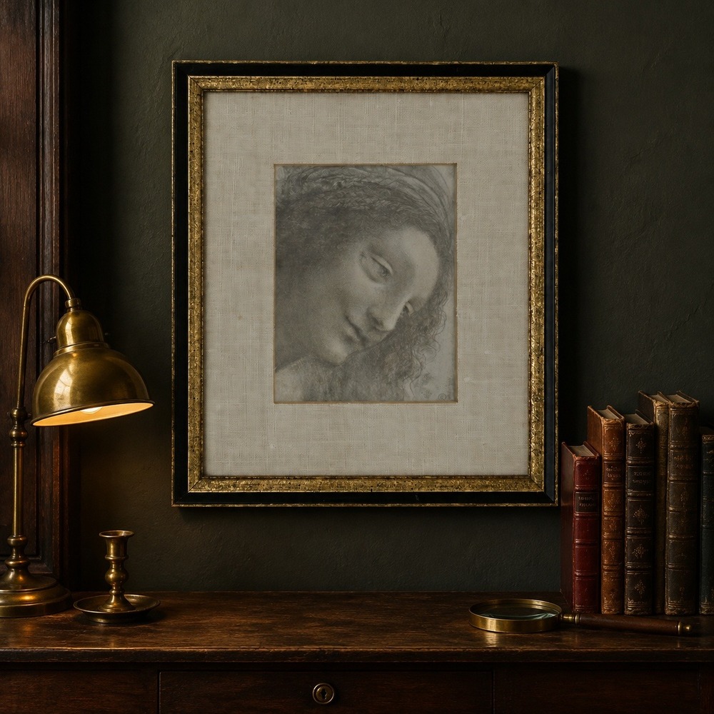 Head of the Virgin by Leonardo da‎ Vinci Vintage Framed Print Dark Academia